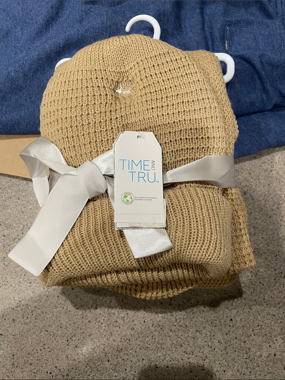 Time and Tru Camel Knit Cozy Hat and Scarf with Ribbon